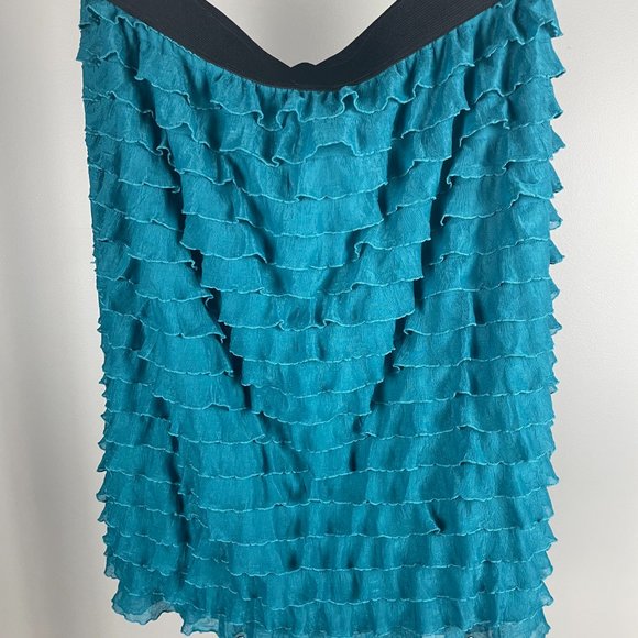 Teal Stretchy Below knee Length Skirt Fun Ruffles High Quality Plus Size 2X - Picture 3 of 4